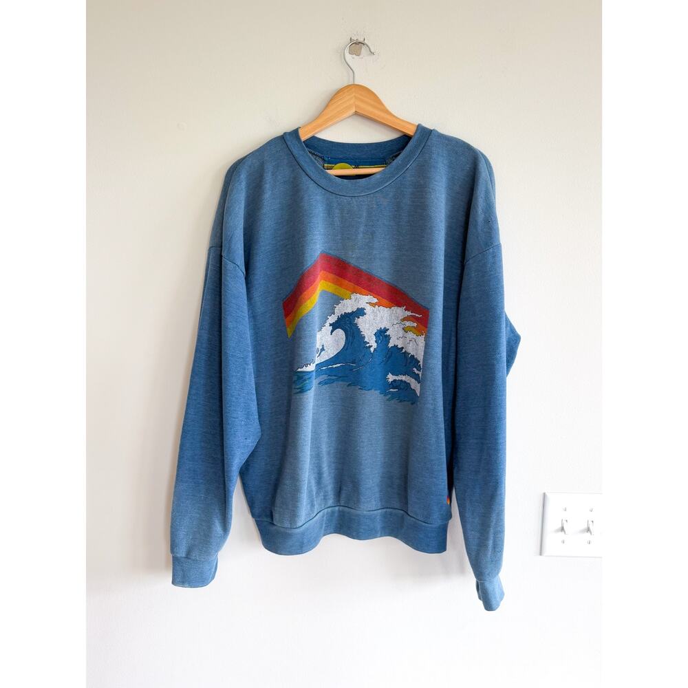 Aviator Nation Retro Inspired Wave Rainbow Print Crew Neck Sweatshirt Blue M - Picture 2 of 9